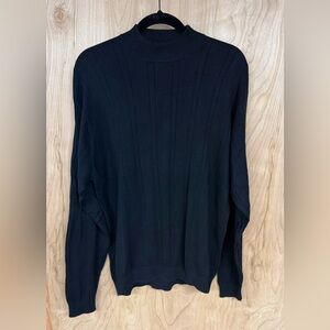Perry Ellis Men's Black Silk Blend Grid Knit Pullover Lightweight Sweater Large